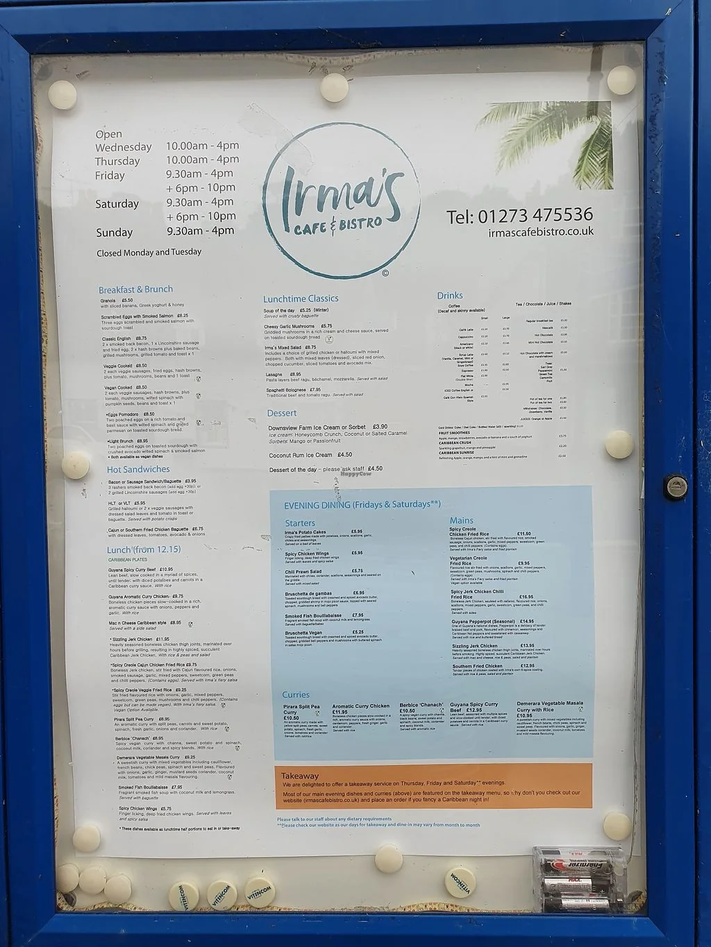 Original Irma's Cafe and Bistro menu display in Lewes